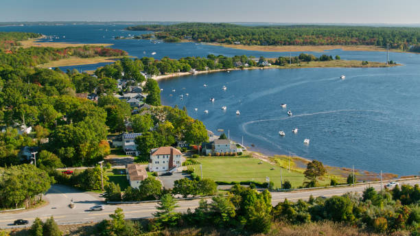 istock Aerial View of Weweantic River in Wareham, Massachusetts 1412978271
