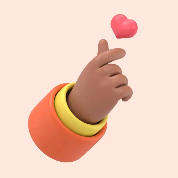 Photo of Stylized Cartoon 3D Rendering Hand Gesture Represents the Finger Heart Symbol, a Message of Love.