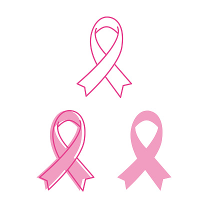 pink ribbon movement symbol mark line drawing and no line 3-piece set.