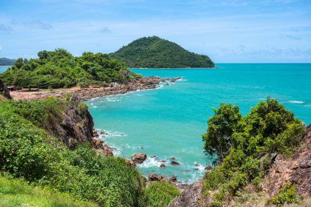 istock Landscape beautiful tropical beach and mountain at Thailand. 1412983329