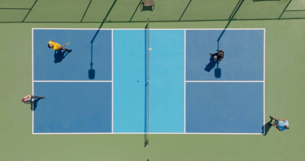 istock Top Down Drone View of Pickleball Doubles Game 1412985107