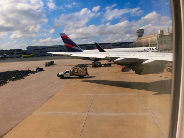 Frankfurt am Main, Germany - May 09, 2022: Aircraft standing near the terminal at Frankfurt am Main airport. It is a one of the busiest airport in Europe.