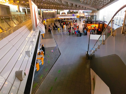 Frankfurt am Main, Germany - May 09, 2022: Inside of Airport. It is the largest airport in Germany.