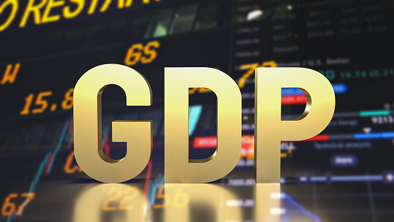 The gold gdp text for business concept 3d rendering