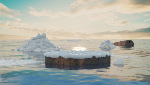 istock climate change with melting polar ice with podium design 1412988327