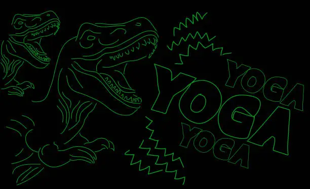Vector illustration of Dinosaur with speech bubble saying Yoga word.