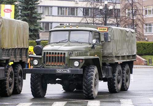 Chelyabinsk, Russia - May 9, 2007: Russian army truck Ural-4320 at the Victory Parade.