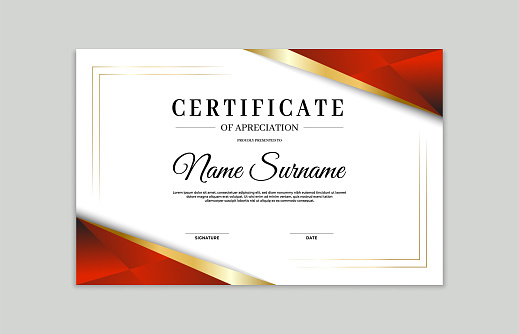 Red and gold certificate border template. For appreciation, business and education needs