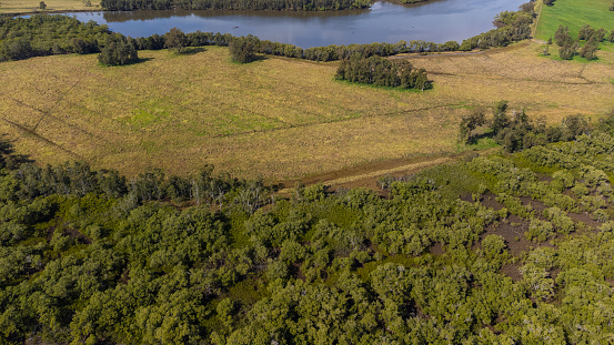 Farmland and river aerial