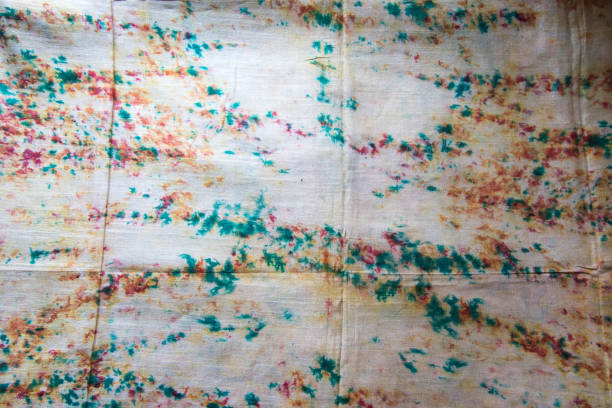Batik print fabric popular in India. Close up, selective focus.
