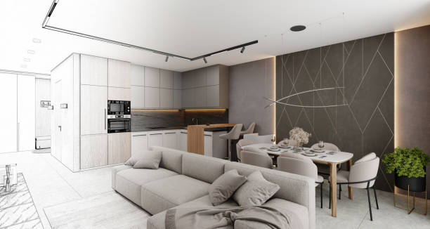 istock Sketch design of the interior living room, 3d rendering. 1413005720