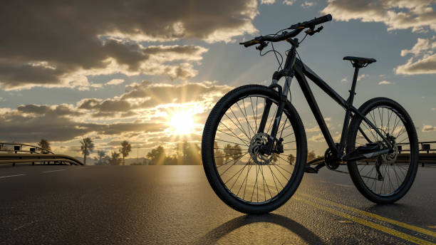 istock Bicycle stands on the road, a concept for advertising. 3D illustration. 1413006004