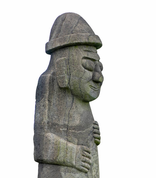 Stone Dol Hareubang in Jeju Island, South Korea, isolated on white background