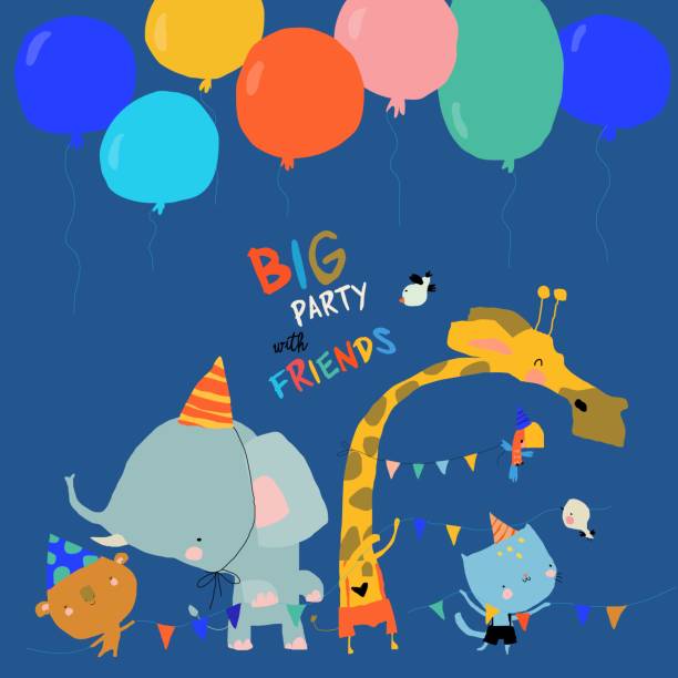 istock Greeting Card with Cute Animals celebrating Birthday 1413010036