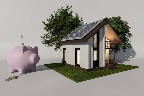 istock Solar panels, green energy for home, white background, 3d illustration. 1413010483
