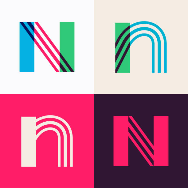 N letter logo set made of overlapping lines. Perfect for applique art, children design, vibrant advertising, mosaic packaging, pattern identity. letter n craft stock illustrations