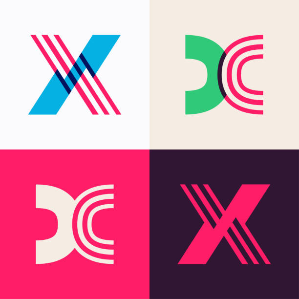 x-buchstaben-logo-set aus überlappenden linien. - buchstabe x stock-grafiken, -clipart, -cartoons und -symbole