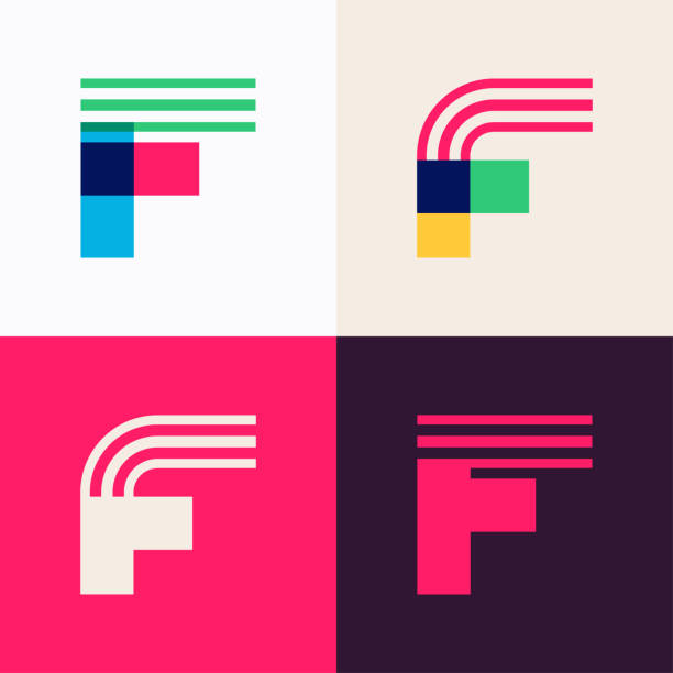 ilustrações de stock, clip art, desenhos animados e ícones de f letter logo set made of overlapping lines. - letter f clip art decoration line art