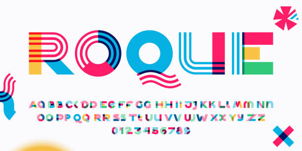 Alphabet made of overlapping lines. Perfect for applique art, children design, vibrant advertising, mosaic packaging, pattern identity. alphabet stock illustrations
