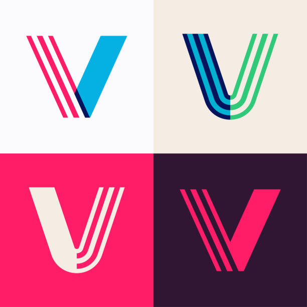 ilustrações de stock, clip art, desenhos animados e ícones de v letter logo set made of overlapping lines. - letra v