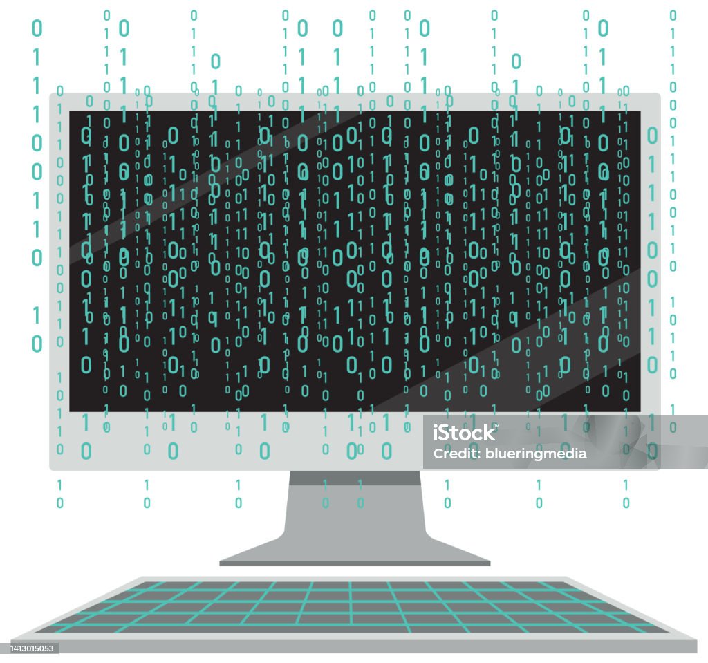 Computer With Binary Code Screen Stock Illustration - Download Image ...