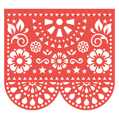 Folk art, retro ornament form Mexico, decorative background with flowers, leaves and geometric shapes