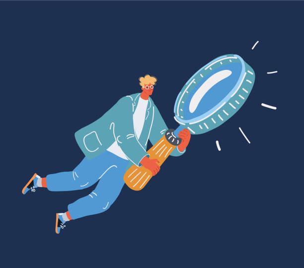 istock Cartoon vector illustration of man fly with magnifying glass 1413017716