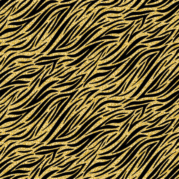 istock Gold zebra skin imitation, animalistic seamless pattern black gold shimmer shiny wild background for design 1413017754
