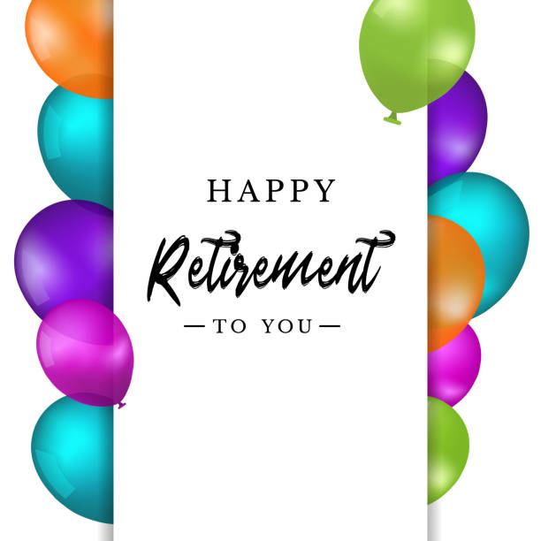 happy retirement balloon banner - colorful vector illustration isolated on white background - emeklilik stock illustrations