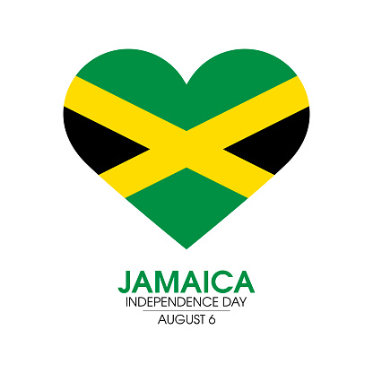 Flag of jamaica in heart shape icon vector isolated on a white background. Jamaican flag heart design element. August 6. Important day