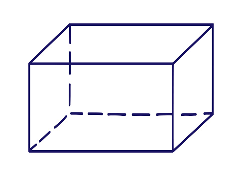Mathematical vector illustration with geometrical cube figure, handwritten graphic symbol drawing.