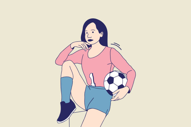 illustrationen von beautiful young fußballerin mit einem fußball - setting the table sports clothing practicing success stock-grafiken, -clipart, -cartoons und -symbole