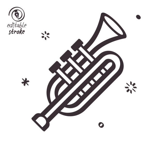 ilustrações, clipart, desenhos animados e ícones de ilustração da linha lúdica para trompetista - bugle trumpet jazz music