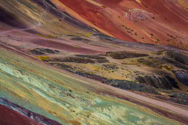 istock Hiking scene in Vinicunca, Cusco Region, Peru. Rainbow Mountain (Montana de Siete Colores). 1413023945