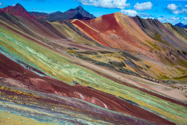 istock Hiking scene in Vinicunca, Cusco Region, Peru. Rainbow Mountain (Montana de Siete Colores). 1413024965