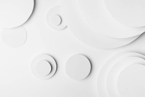 istock White abstract geometric background with fly soft light white circles and semicircle stepped surfaces as monochrome stylish pattern in elegant simple modern minimal style, top view. 1413024986