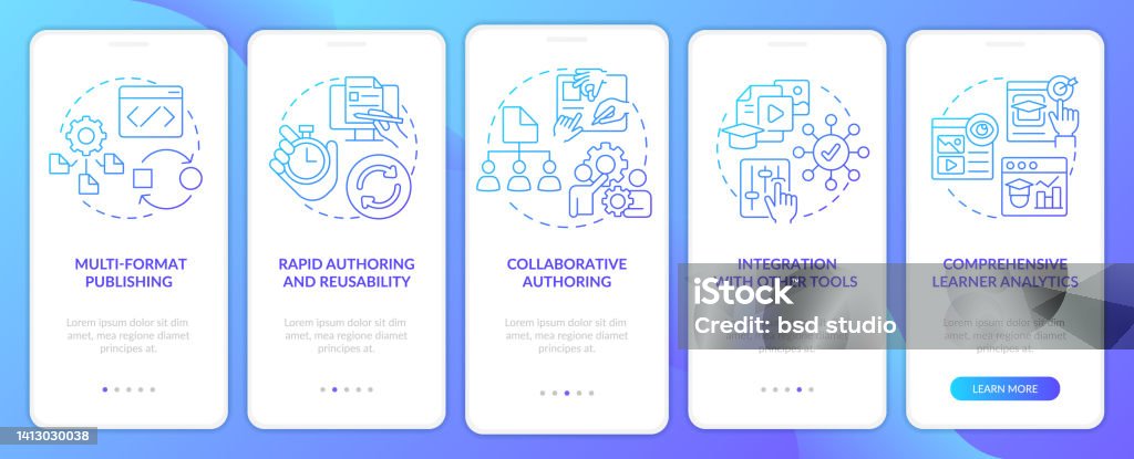 Lcms Apps Lcms Characteristics Blue Gradient Onboarding Mobile App Screen Stock ...