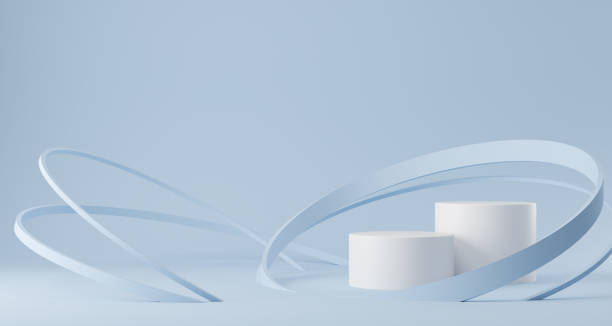 istock 3d rendering Background with blue podium, product showcase minimal podium wall scene. 1413033878