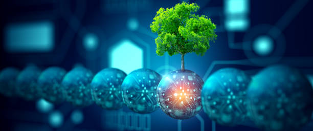 istock Digital ball with tree against nature. Ecology, Energy, and Environment Concept. 1413033949