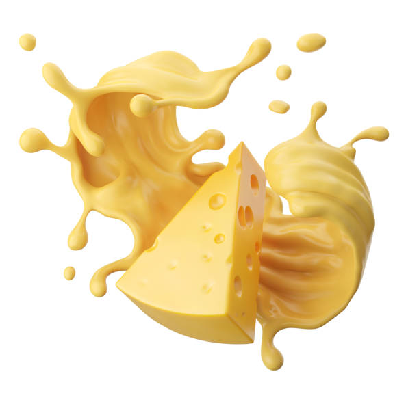 istock Cheese sauce splashing in the air with cheddar cheese, 3d rendering. 1413035563