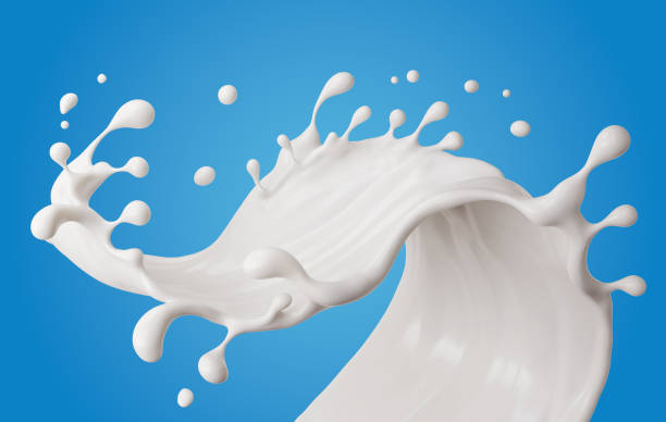istock White Milk or Yogurt splash isolate on blue background. with clipping path 3d illustration. 1413035645