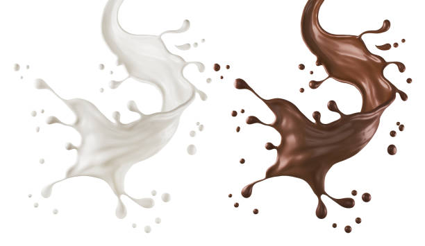 istock Chocolate or Cocoa and Milk splash isolated on white background Include clipping path, 3d illustration. 1413035741