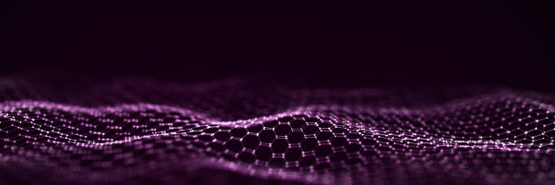 istock Futuristic hexagon wave. Dark cyberspace. Abstract wave with dots and line. White moving particles on background. 3d rendering. 1413037165