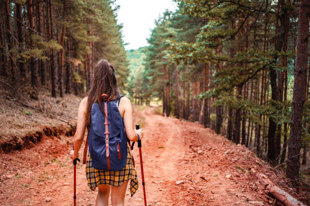 istock Young backpacker woman hiking 1413039153