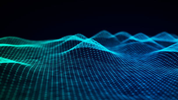 istock Futuristic digital wave. Dark cyberspace. Abstract wave with dots. White moving particles on background. 3d rendering. 1413040032
