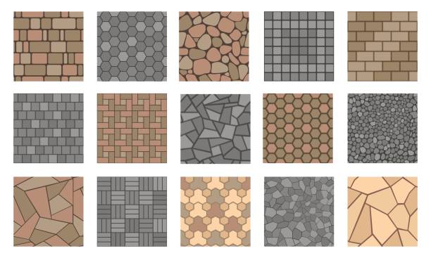 2206.m10.i015.n019.S.c15.215103190 Floor stone pattern. Pavement tile of stone, bricks and concrete, road sidewalk and garden patio ground, outdoor paving plan. Vector path tile top view Floor stone pattern. Pavement tile of stone, bricks and concrete, road sidewalk and garden patio ground, outdoor paving plan. Vector path tile top view. Illustration of brick floor pavement cobblestone stock illustrations