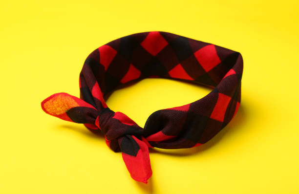 istock Tied red checkered bandana on yellow background 1413040124