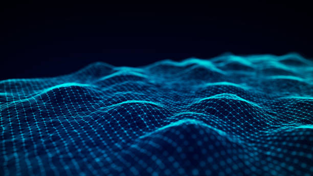 istock Futuristic digital wave. Dark cyberspace. Abstract wave with dots. White moving particles on background. 3d rendering. 1413040200