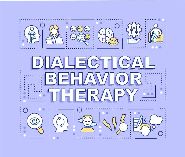 Dialectical behavior therapy word concepts blue banner Dialectical behavior therapy word concepts light purple banner. Infographics with editable icons on color background. Isolated typography. Vector illustration with text. Arial-Black font used animal behavior stock illustrations
