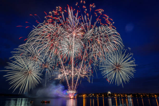 istock Colorful fireworks on the water. 1413043134